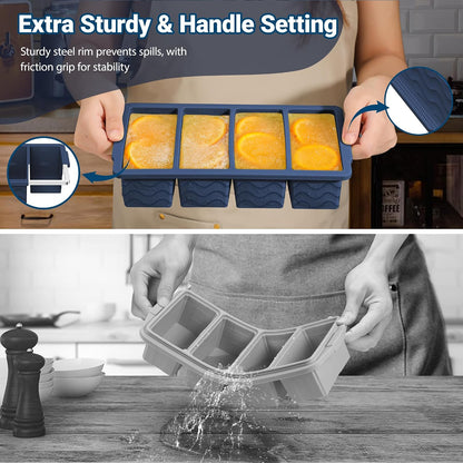 Doasuwish Silicone Freezer Molds for Soup with Lid – 1-Cup Soup Container Style Ice Cube Trays for Freezer, Meal Prep & Food Storage, Freeze 250mL/125mL Portions – 2 Pack