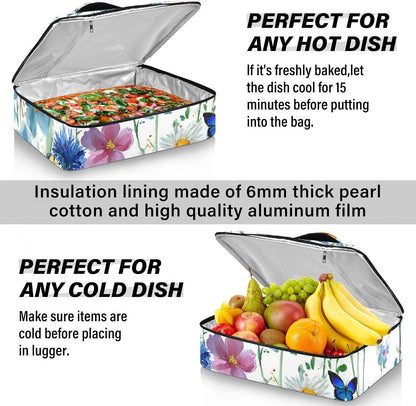 Casserole Carriers for Hot or Cold Food Reusable Casserole Dish Carrier Insulated Thermal Large Capacity Durable Perfect for Party Camping Family Gatherings Yellow Fish - Colors A