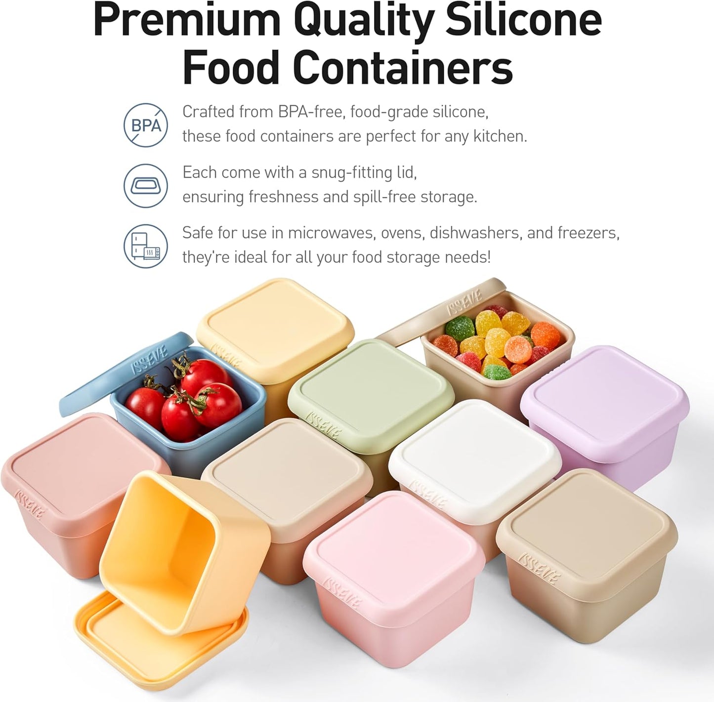 ISSEVE 8Pack 6oz Silicone Snack Containers for Kids, Reusable Small Containers with Lids, Leak Proof Silicone Food Storage Containers, Stackable Kids Lunch Box for Daycare, School, Travel