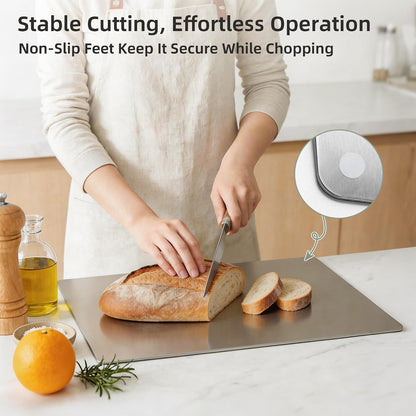 Stainless Steel Cutting Board Set with Lip, 2 Pack 16" & 24" Metal Chopping Boards for Kitchen Countertop, Non-Slip Food Prep Boards for Meat & Vegetables