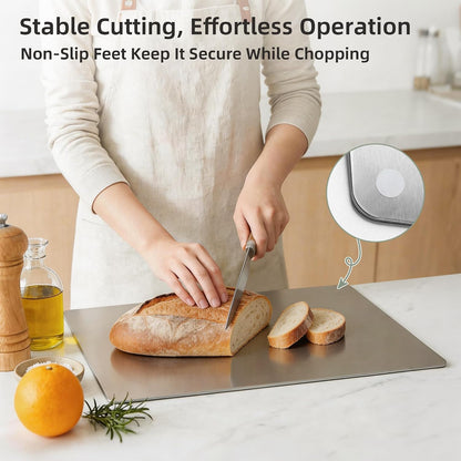 Stainless Steel Cutting Board Set with Lip, 2 Pack 16" & 24" Metal Chopping Boards for Kitchen Countertop, Non-Slip Food Prep Boards for Meat & Vegetables