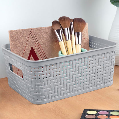 Sterilite 6-Pack Tall Basket, Woven Plastic Storage Baskets for Organization, Cement - Organizing Bin Containers with Handles for Bedroom, Bathroom, Dorm, and Closet