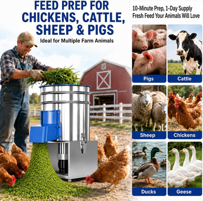Commercial Electric Vegetable Chopper, 1500W Stainless Steel Poultry Feed Processor, Multifunctional Food Chopper for Chicken, Cattle, Sheep, Farm & Household Livestock Feed Shredder 2200W