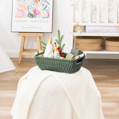 StorageWorks Hand-Woven Storage Baskets with Wooden Handles, Water Hyacinth Wicker Baskets for Organizing, 2 Pack