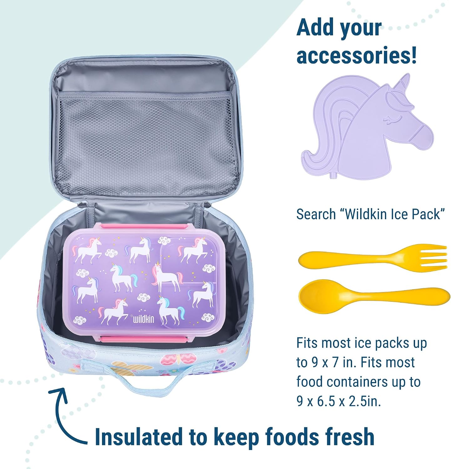Wildkin Kids Insulated Lunch Box, Keeps Food Hot or Cold, BPA-Free with Mesh Pockets & Easy-Clean Lining – Ideal for School, Travel & Daycare – Holographic