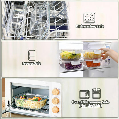 [8-Pack,30 oz]Glass Meal Prep Containers,Glass Food Storage Containers,Airtight lunch Containers with Lids, Microwave, Oven, Freezer and Dishwasher