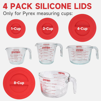 3 Pack Silicone Replacement Lids, Respectively Fits Pyrex 1-Cup, 2-Cup & 4-Cup Tempered Glass Liquid Measuring Cups, Reusable & Food-grade Silicone, Dishwasher & Microwave Safe