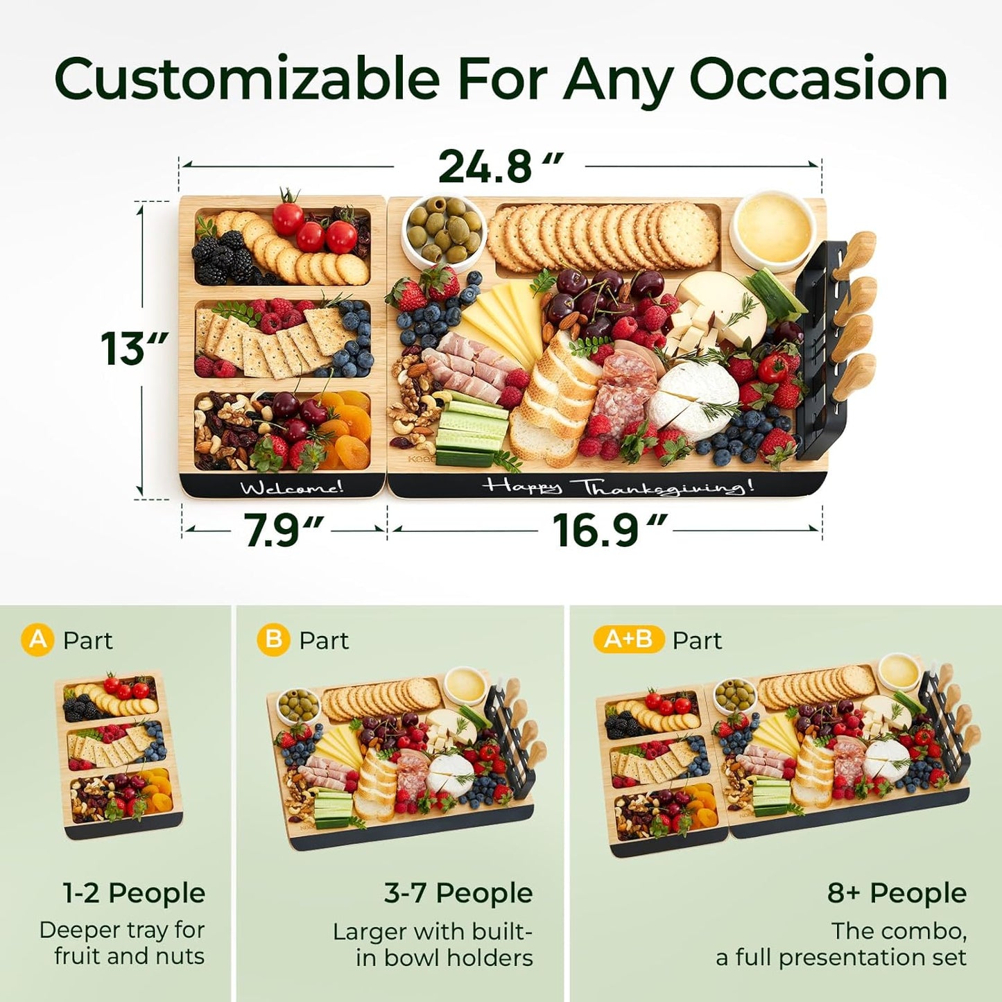 keechee Charcuterie Boards Set, Large Bamboo Cheese Board Set with Chalkboard Edge & Forks Set - Ideal for Housewarming Gift, Weddings, Bridal Showers, and Unique Gifts for Womem