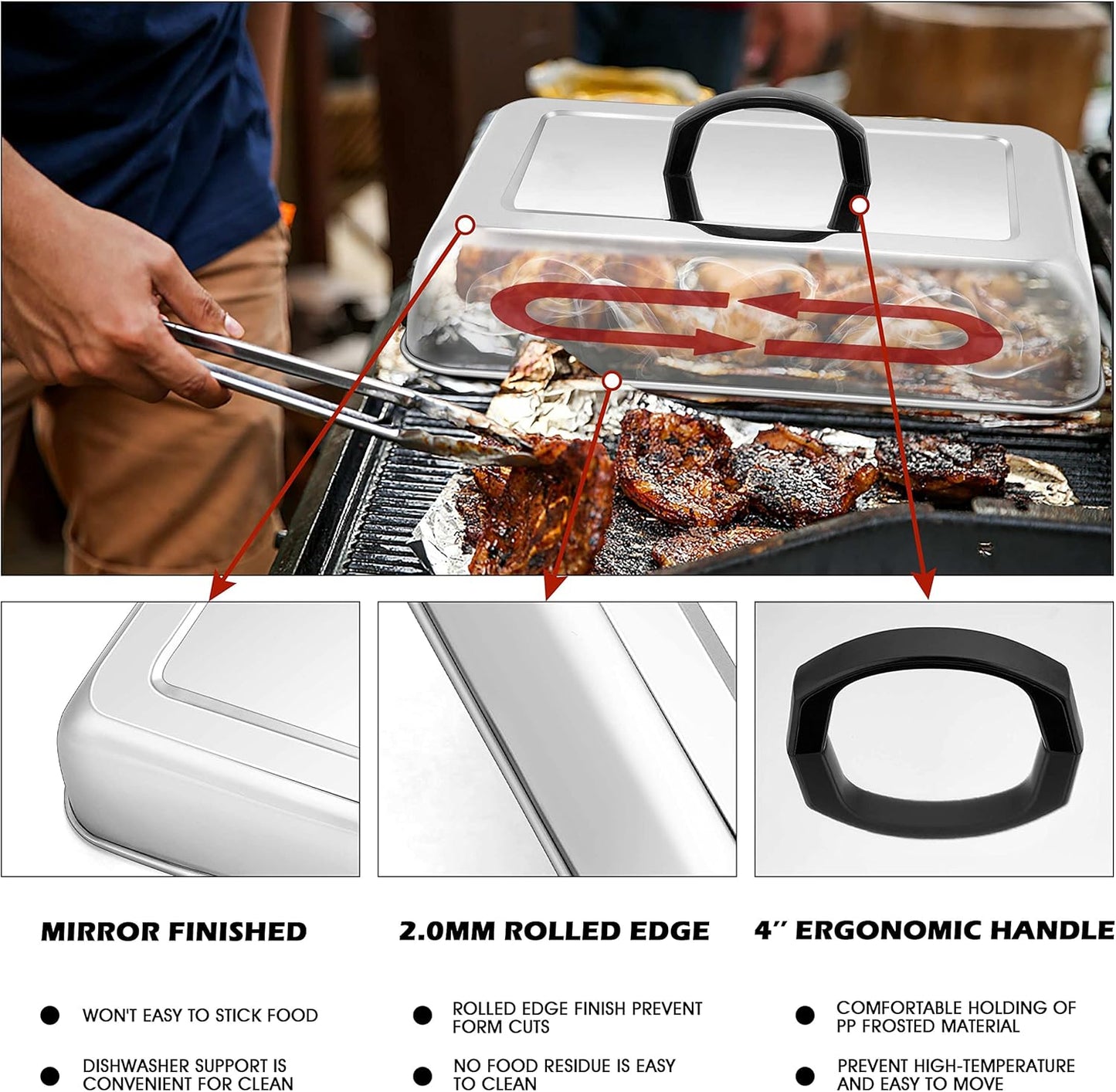 HaSteeL 13 x 9.75In Melting Dome & 8 x 4In Burger Press, Rectangular Basting Steam Cover with Bacon Press, Metal Griddle Accessories for Flat Top Teppanyaki Hibachi Grilling Cooking BBQ, Easy to Clean