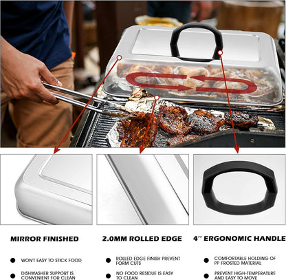 HaSteeL 13 x 9.75In Melting Dome & 8 x 4In Burger Press, Rectangular Basting Steam Cover with Bacon Press, Metal Griddle Accessories for Flat Top Teppanyaki Hibachi Grilling Cooking BBQ, Easy to Clean