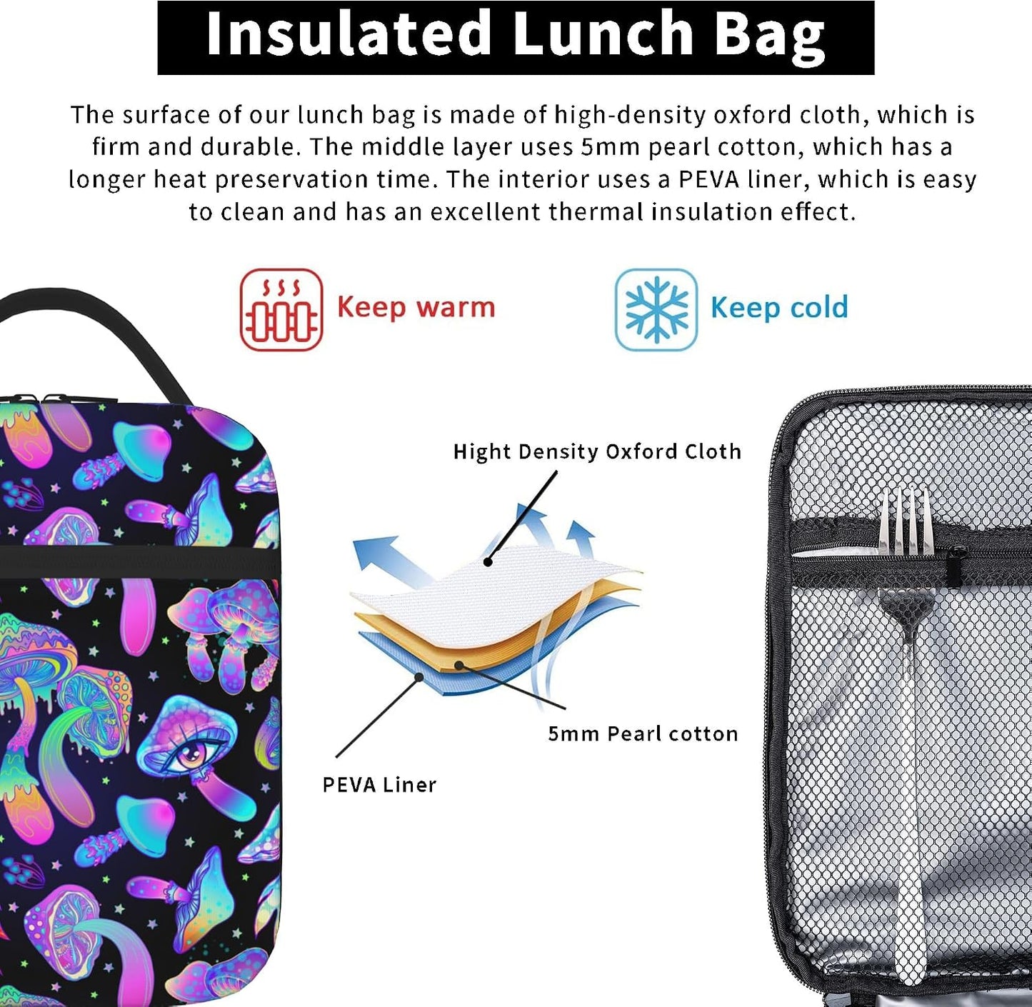 Dinosaur Volcano Insulated Lunch Bag for Women & Men, Reusable Leak-Proof Lunch Box with Cooler Compartment, Lunch Tote for Adults Work Travel Picnic Durable & Washable