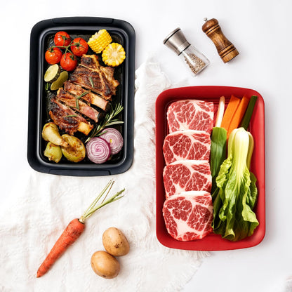 TP Grilling Prep and Serve Trays, 17 x 10.5 inch BBQ Trays for Cooked and Raw Foods, Set of 2 Melamine Serving Platters for Meats, Grill Accessories, Black and Red