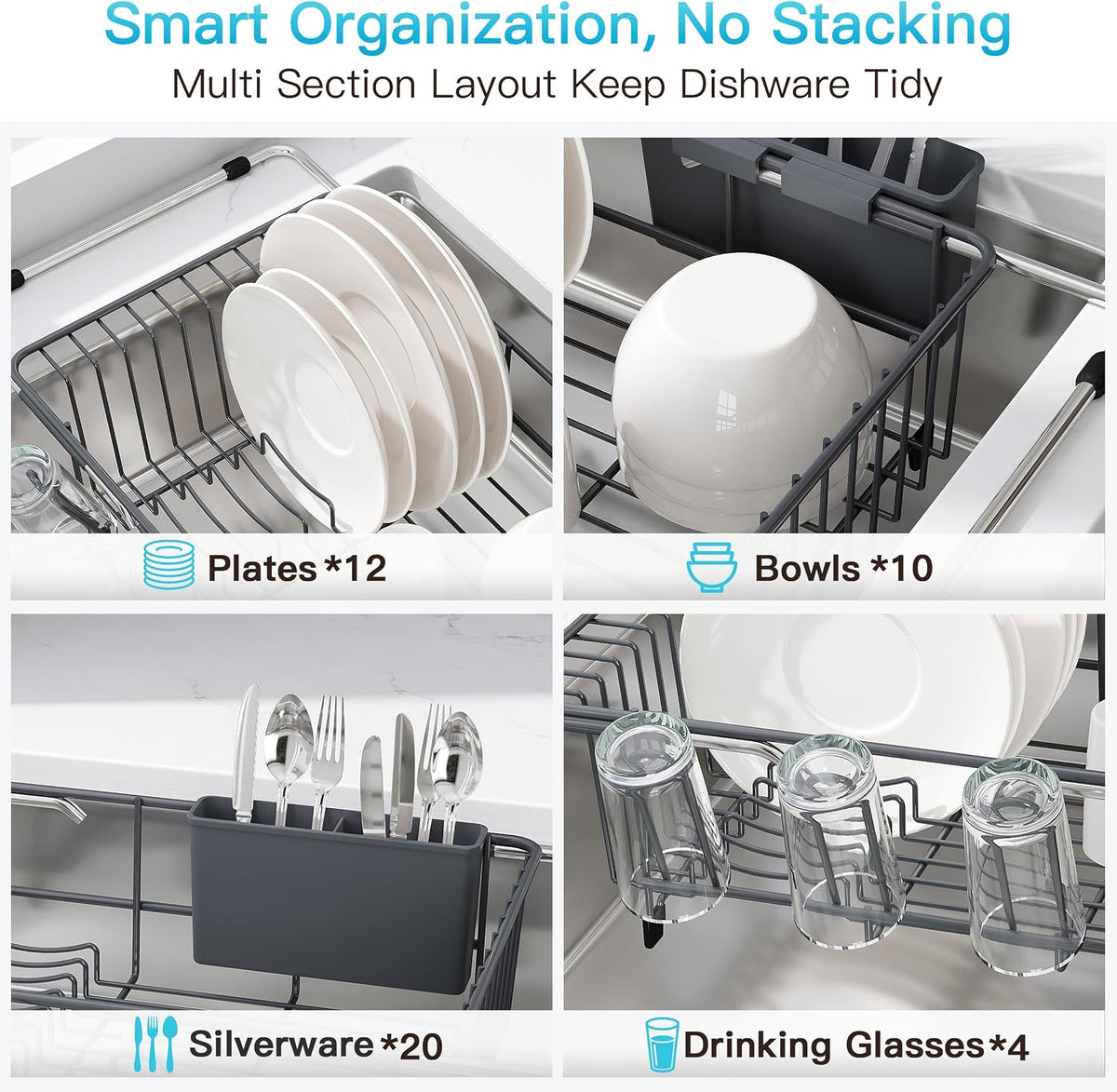 JASIWAY Dish Drying Rack in Sink, Dish Drainer with Cup and Utensil Holder