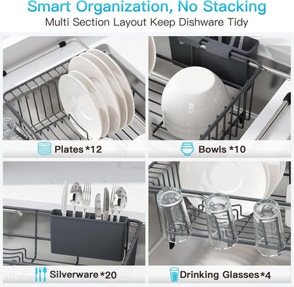 JASIWAY Dish Drying Rack in Sink, Dish Drainer with Cup and Utensil Holder