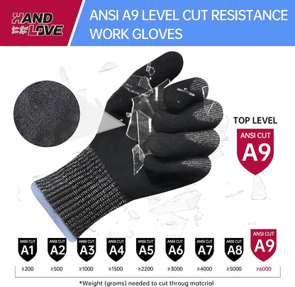 HandLove Cut Resistant Gloves – ANSI A9 Cut Proof Safety Work Gloves | Sandy Nitrile Anti-Slip, Touchscreen, Durable, PFAS Free | Wood Carving, Gardening, Glass Cutting, Car Repair – Yellow,1Pair,M