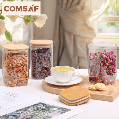 ComSaf 2Pcs Large Glass Storage Containers with Lids 4Qt, 1 Gallon Wide Mouth Flour Sugar Storage Containers, Large Capacity and Sealed for Rice, Cereal, Oat, Easy Clean and Scoop, Pantry Organization
