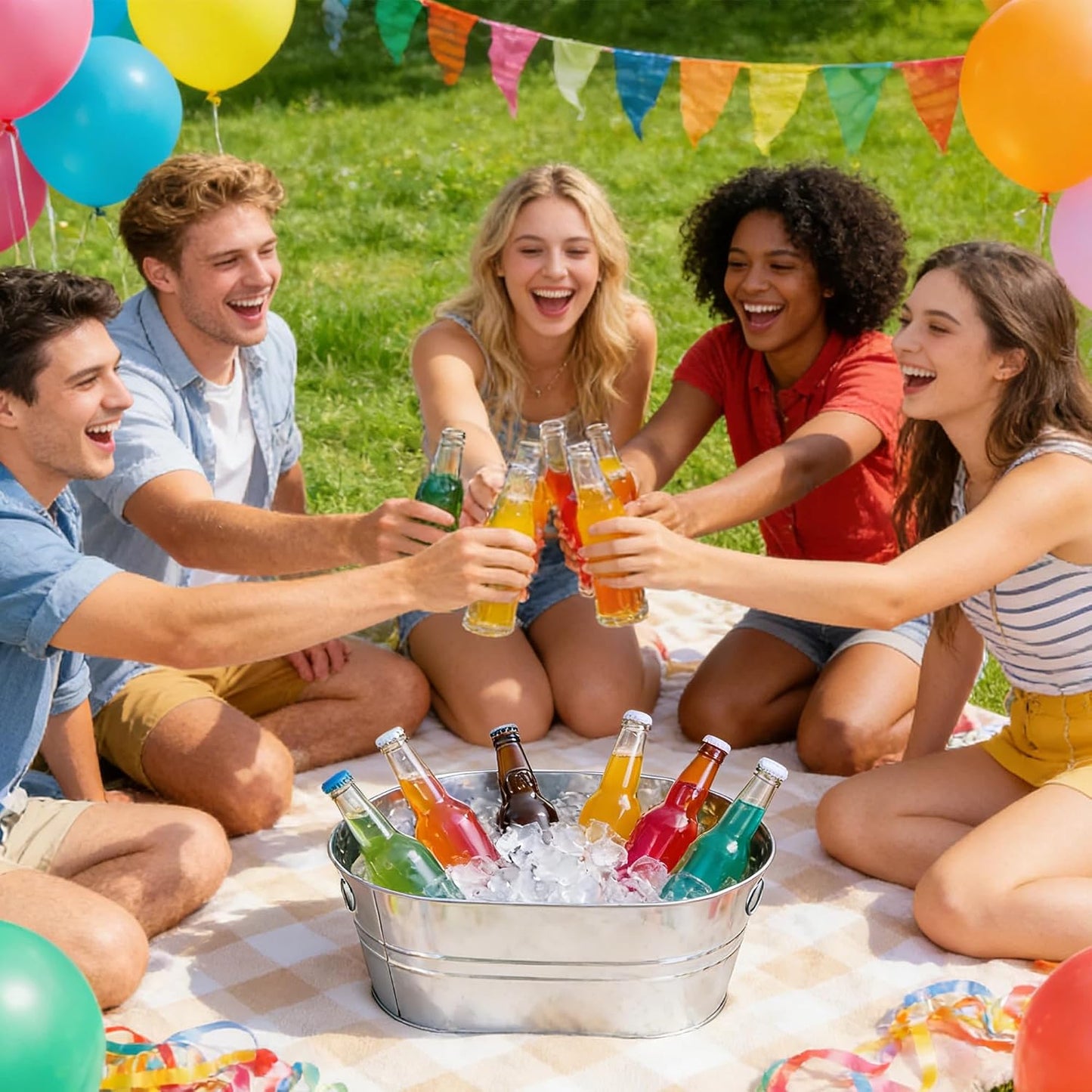 6-Piece Ice Bucket Set with Plastic Scoops,Ice Buckets for Parties, Beverage Tubs for Parties, for Parties, Bars, Outdoor Events | Chilling Containers for Wine, Champagne, Beer (Stainless Steel)