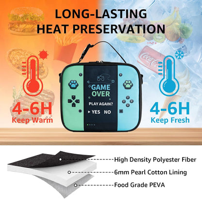 Game Console Insulated Lunch Bag lonchera for Teen Boy Kid Gamer Lunch Box Bento Reusable Large Capacity Portable Waterproof Leakproof with name tag to School Office Picnic (1PCS Lunch Bag)