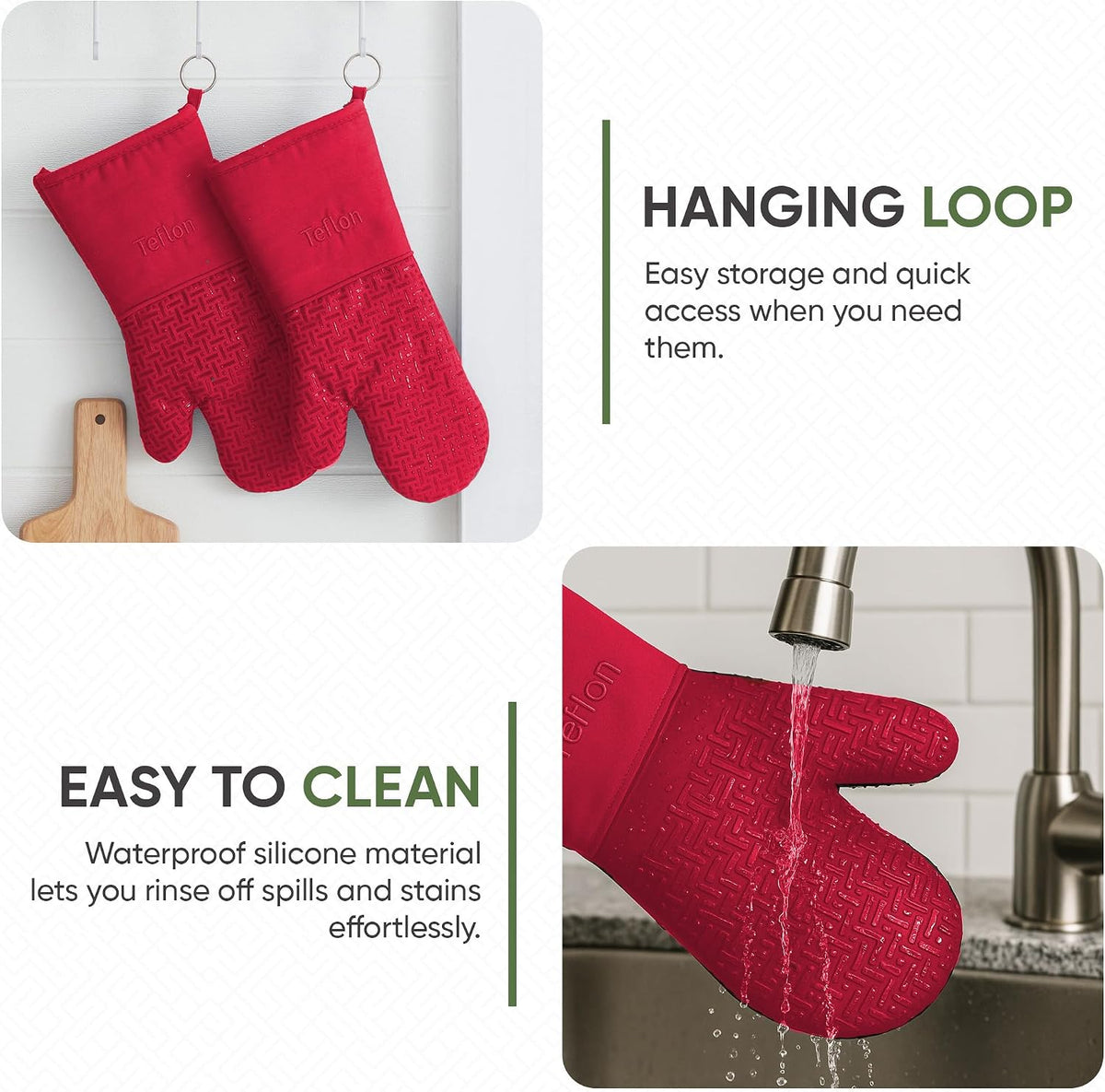 Xlnt Extra Long Oven Mitts (Black) | Teflon EcoElite Water Repellent | Heat Resistant for Oven Cooking, Grill & BBQ | Non Slip Gloves with Teflon EcoElite Finish, Cotton Lining & Hanging Loop