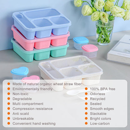 TOUWMX 36OZ Bento Box for Kids Lunchable Container with Utensils & Dressing Container, Reusable 4 Compartments Meal Prep Containers Bento Lunch Box Snackle Box Container 4 Pack Snack Containers
