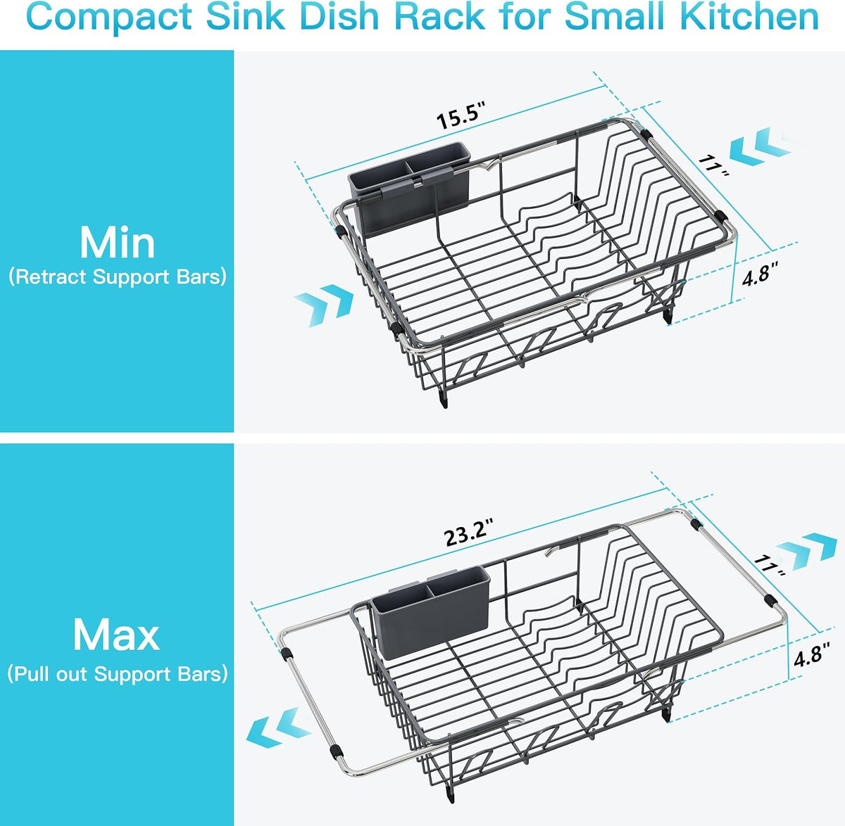 JASIWAY Dish Drying Rack in Sink, Dish Drainer with Cup and Utensil Holder