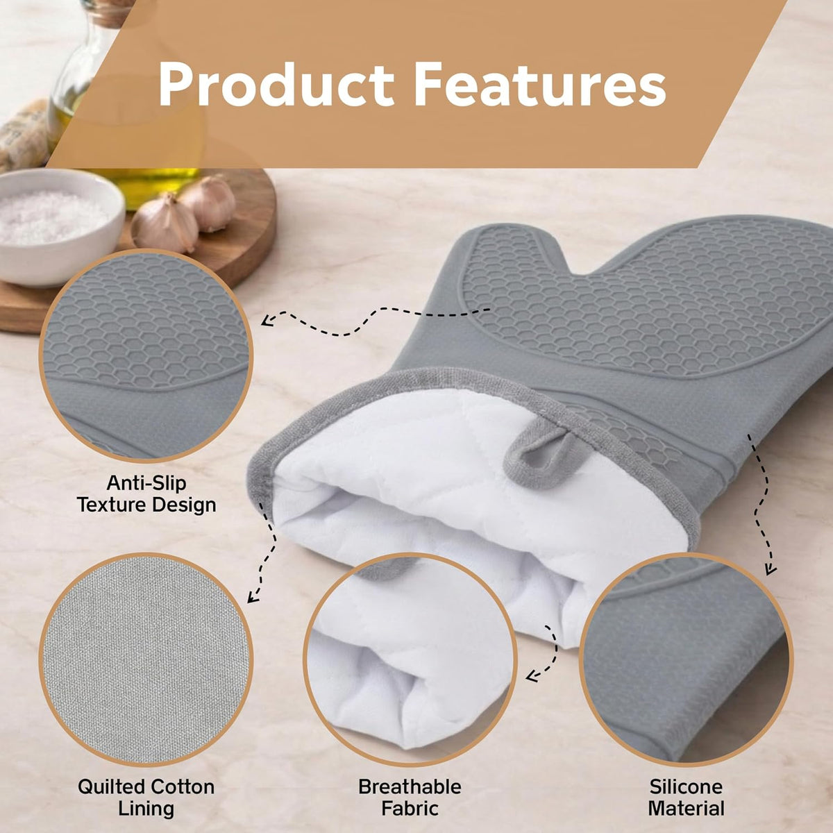 Silicone Oven Mitts and Pot Holders Sets 6 Piece for Kitchen