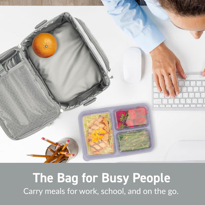 Bentgo Deluxe Lunch Bag - Durable and Insulated Lunch Tote with Zippered Outer Pocket, Internal Mesh Pocket, Padded and Adjustable Straps, & 2-Way Zippers - Fits All Lunch Boxes (Blue)