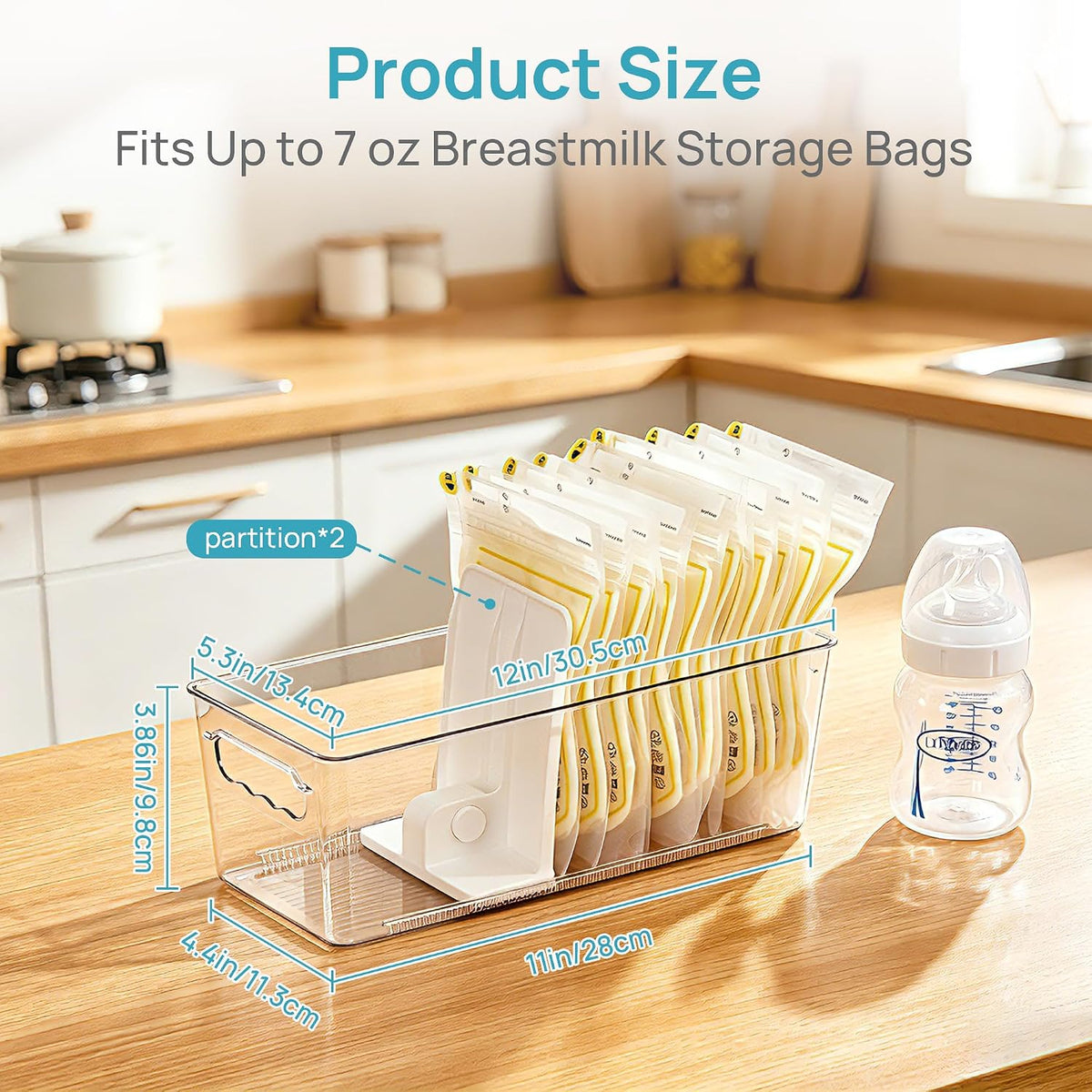 Vtopmart 4 Pack Breast Milk Storage Bags Container with Sliding Adjustable Dividers, Flexibly Adjust Compartments for Breast Milk Storage, Fridge and Freezer Organizer Bins