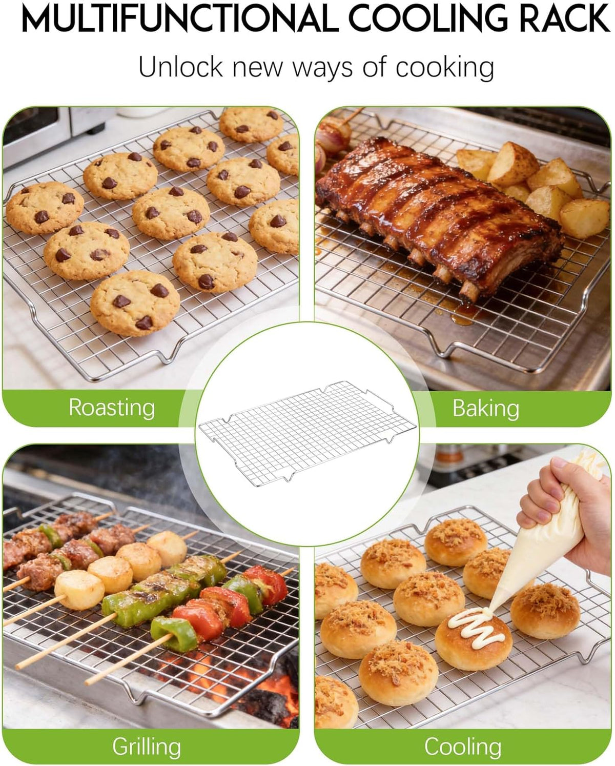 HULISEN Cooling Rack, 16 x 10 Inch Nonstick Baking Rack with Handles