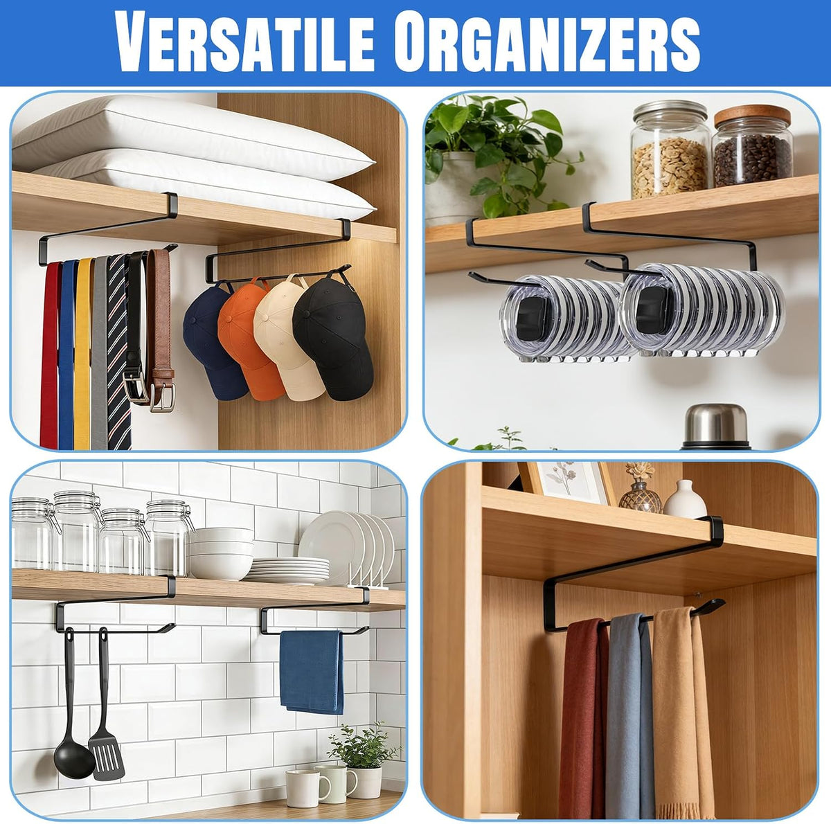 Tumbler Lid Organizer, No Adhesive or Drilling, Kitchen Space Saver