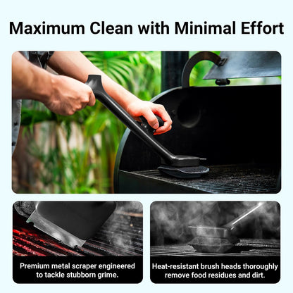 Thermomaven Grill Brush Bristle Free with 3 Replacement Brush Heads, Steam Grill Brush with Scraper, Non Metal Bristles for Cast Iron, Stainless-Steel Grates, Safe for Non-Stick Surface