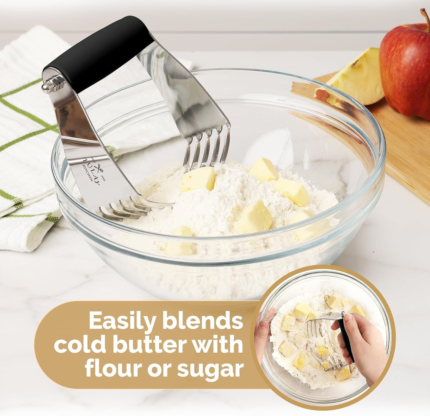 Zulay Premium Multi-purpose Stainless Steel Bench Scraper & Chopper, Easy to Read Etched Markings for Perfect Cuts, Quick & Easy Multi-use Dough Scraper, Dough Cutter & Pastry Scraper (Black)