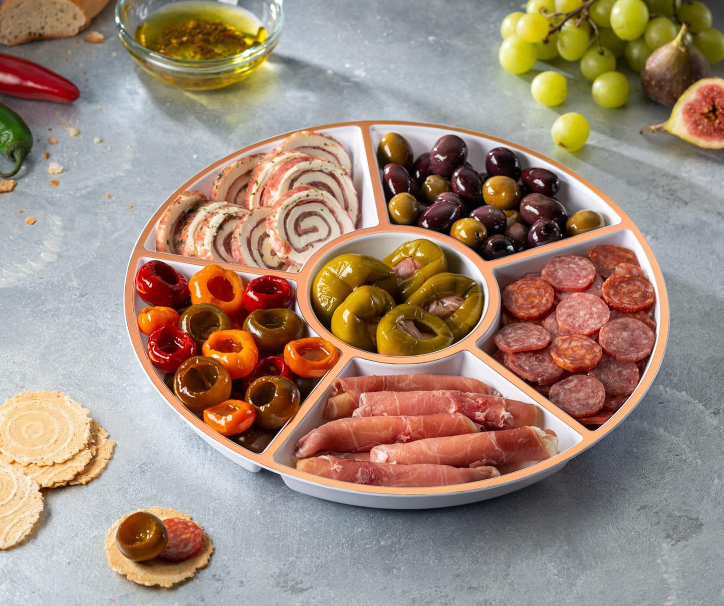 Plasticpro 6 Sectional Round Plastic Serving Tray/Platters Clear Pack of 2