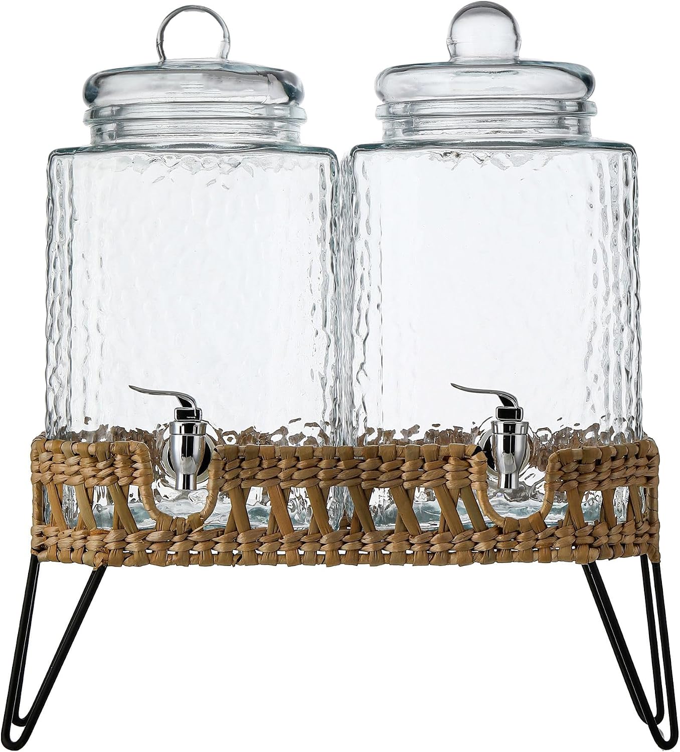 3 Gallon Glass Drink Dispenser with Metal Stand & Lid – Hammered Beverage Dispenser with Leakproof Spigot, Wide Mouth for Easy Fill – Ideal for Parties, Lemonade, Iced Tea, Sangria & More