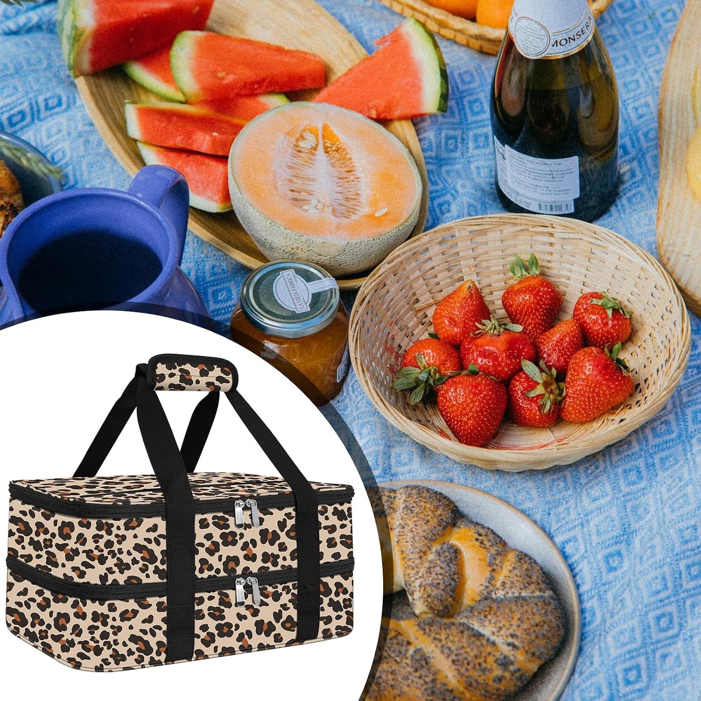 esouler Insulated Casserole Carrier - Casserole Carriers for Hot or Cold Food - Lasagna Lugger Dish Carrier, Thermal Lunch Bag for Potluck Parties, Picnic, Travel, Fits 9" x 13" Baking Dish, Grey