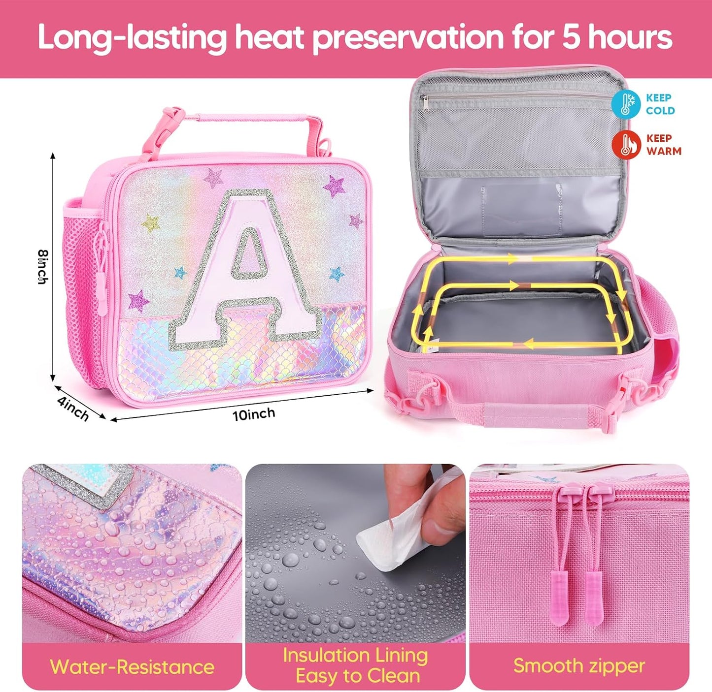 JYPS Lunch Box for Girls-Insulated Lunch Bag,Kids Bento Box with 6 Compartment,Water Bottle,Ice Pack,Salad Container,Perfect Lunch Container for Kids and Toddlers Back to School Age 7-15(Purple M)