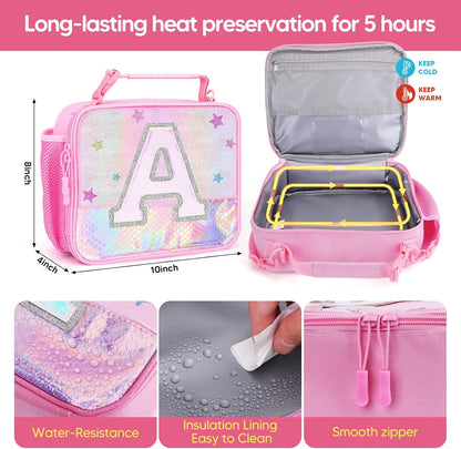 JYPS Lunch Box for Girls-Insulated Lunch Bag,Kids Bento Box with 6 Compartment,Water Bottle,Ice Pack,Salad Container,Perfect Lunch Container for Kids and Toddlers Back to School Age 7-15(Purple M)
