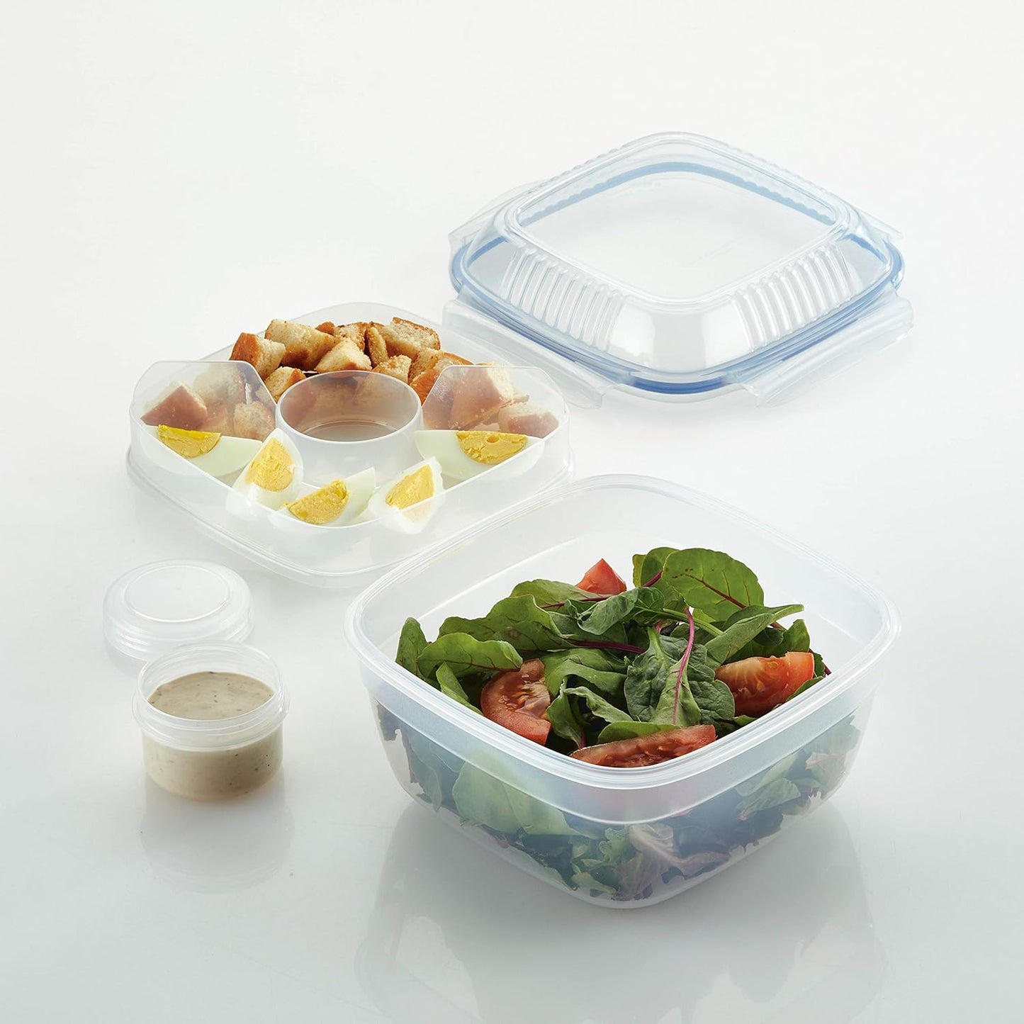 LOCK & LOCK Easy Essentials On The Go Meal Prep Lunch Box, Airtight Containers with Lid, BPA Free, Square (4 Section) -29 oz, Clear