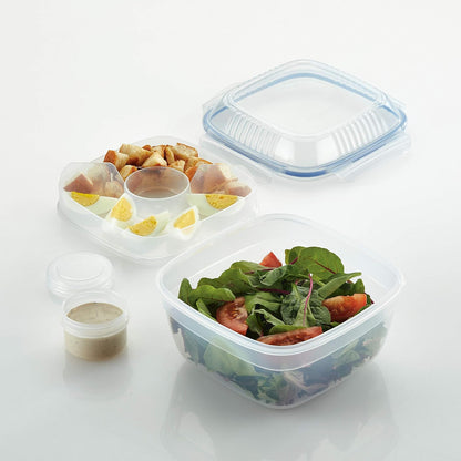 LOCK & LOCK Easy Essentials On The Go Meal Prep Lunch Box, Airtight Containers with Lid, BPA Free, Square (4 Section) -29 oz, Clear