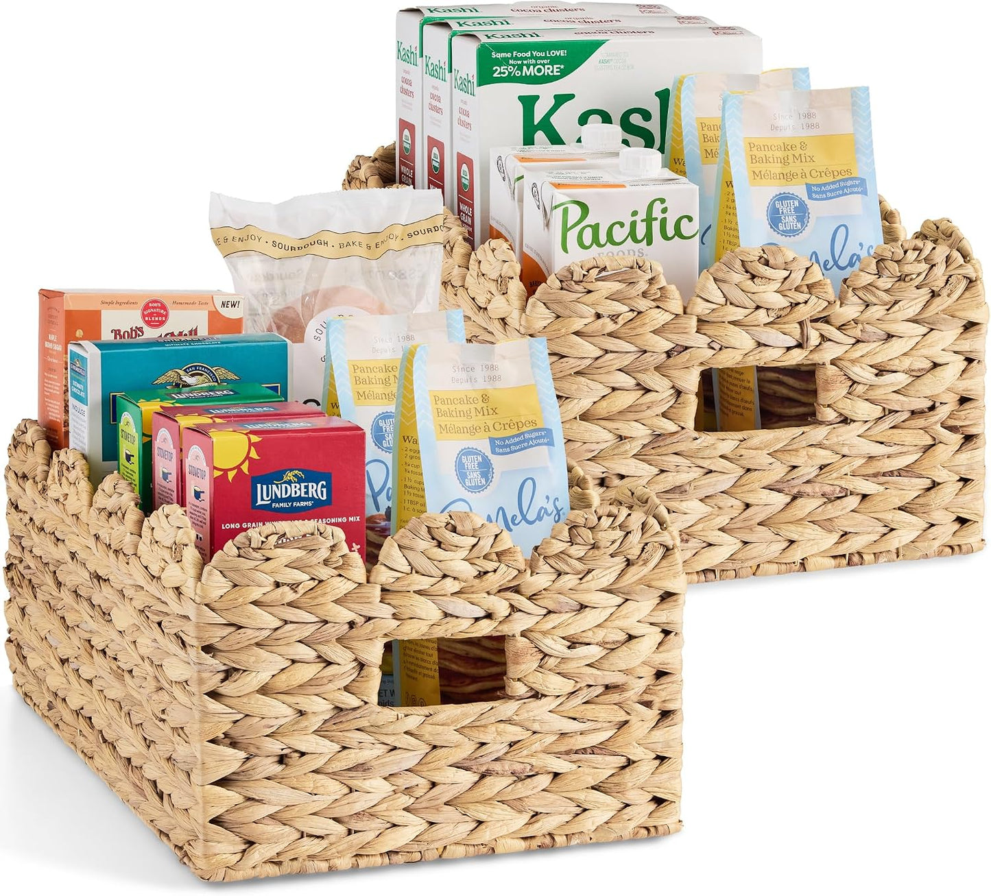 Best Choice Products 9x12 Scalloped Shelf Baskets, Woven Storage Bins, Storage Organizers for Pantry, Living Room, Bedroom, Nursery & Laundry, 4 Pack - Natural with White Trim