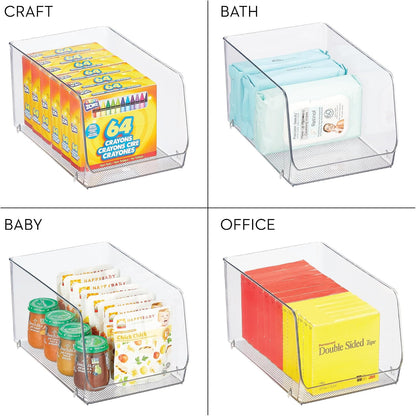 iDesign Clear Plastic Stackable Storage Bin, 2-Pack | Open Front, Easy Access Organizer, For Pantry or Cabinet