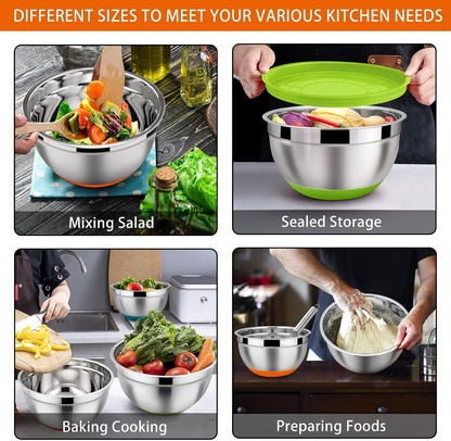LIANYU Stainless Steel Mixing Bowls Sets of 6, Large 7, 3.5, 2.5, 2, 1.5, 1QT Size with Transparent Airtight Lids, Metal Nesting Serving Bowl Sets for Home Kitchen, Dishwasher & Freezer Safe, Black
