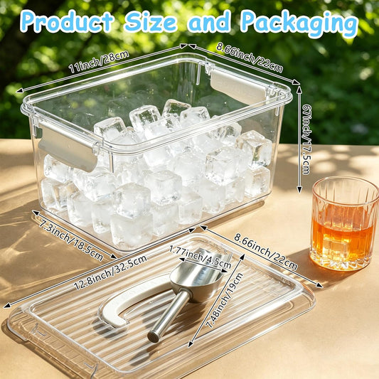 4 Pcs Portable Ice Bin and Metal Scoop Set,Ice Storage Bin for Freezer with Lid Ice Bucket for Cocktail Freezer Bar Party Barbeque Camping
