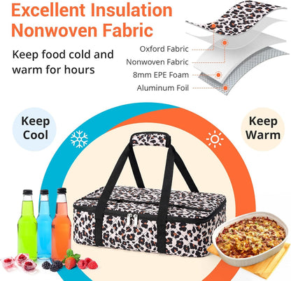 Insulated Casserole Carrier Portable Food Tote for Hot or Cold – Fits 9"x13" Baking Dish, Lasagna Holder for Parties, Picnic, Travel, Beach - Black