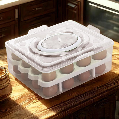 Ortable Large Capacity Double-layers Egg Storage Container Holds 24 Eggs Shatter-proof Non-slip Eggs Holder with Handle (Purple)