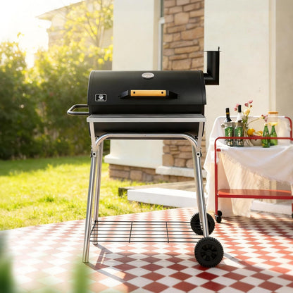 Barrel Charcoal Grill, Outdoor BBQ Smoker, 737 Sq. In. Cooking Area, Adjustable Charcoal Pan, Warming Rack, Front & Side Table, Storage Shelf, Enameled Steel Wire, Backyard, Patio (Large)