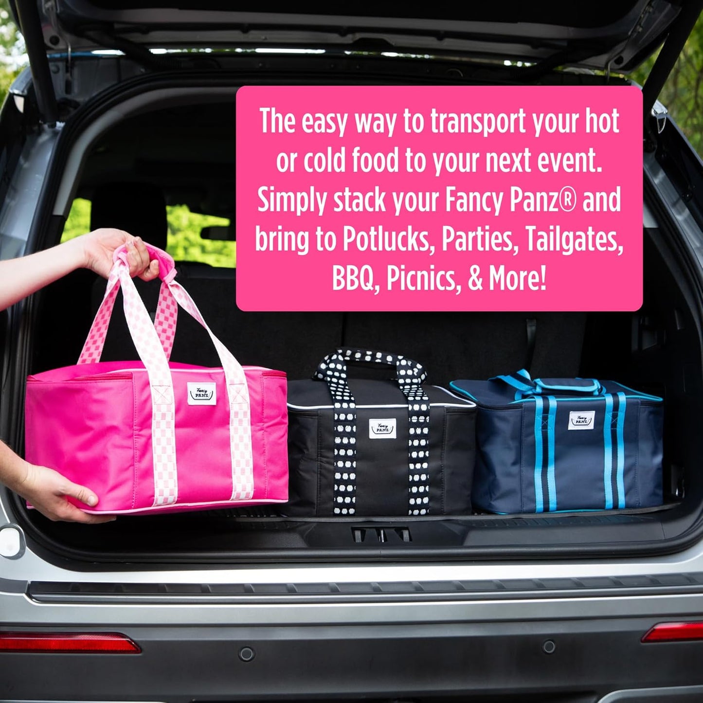 Fancy Panz Insulated Casserole Carrier Bag - Pink Thermal Food Transport Bag for Hot & Cold Dishes - Holds 2 Portable Insulated Bag for Potlucks, Parties, Tailgates & Entertaining