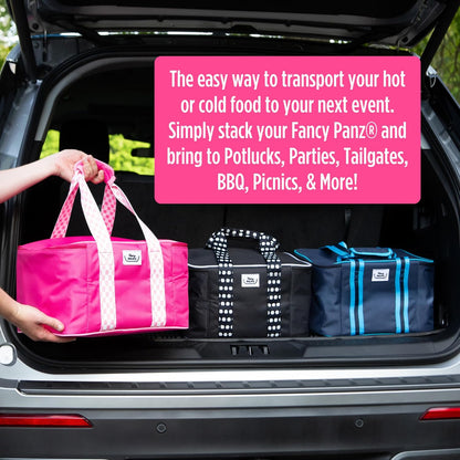 Fancy Panz Insulated Casserole Carrier Bag - Pink Thermal Food Transport Bag for Hot & Cold Dishes - Holds 2 Portable Insulated Bag for Potlucks, Parties, Tailgates & Entertaining