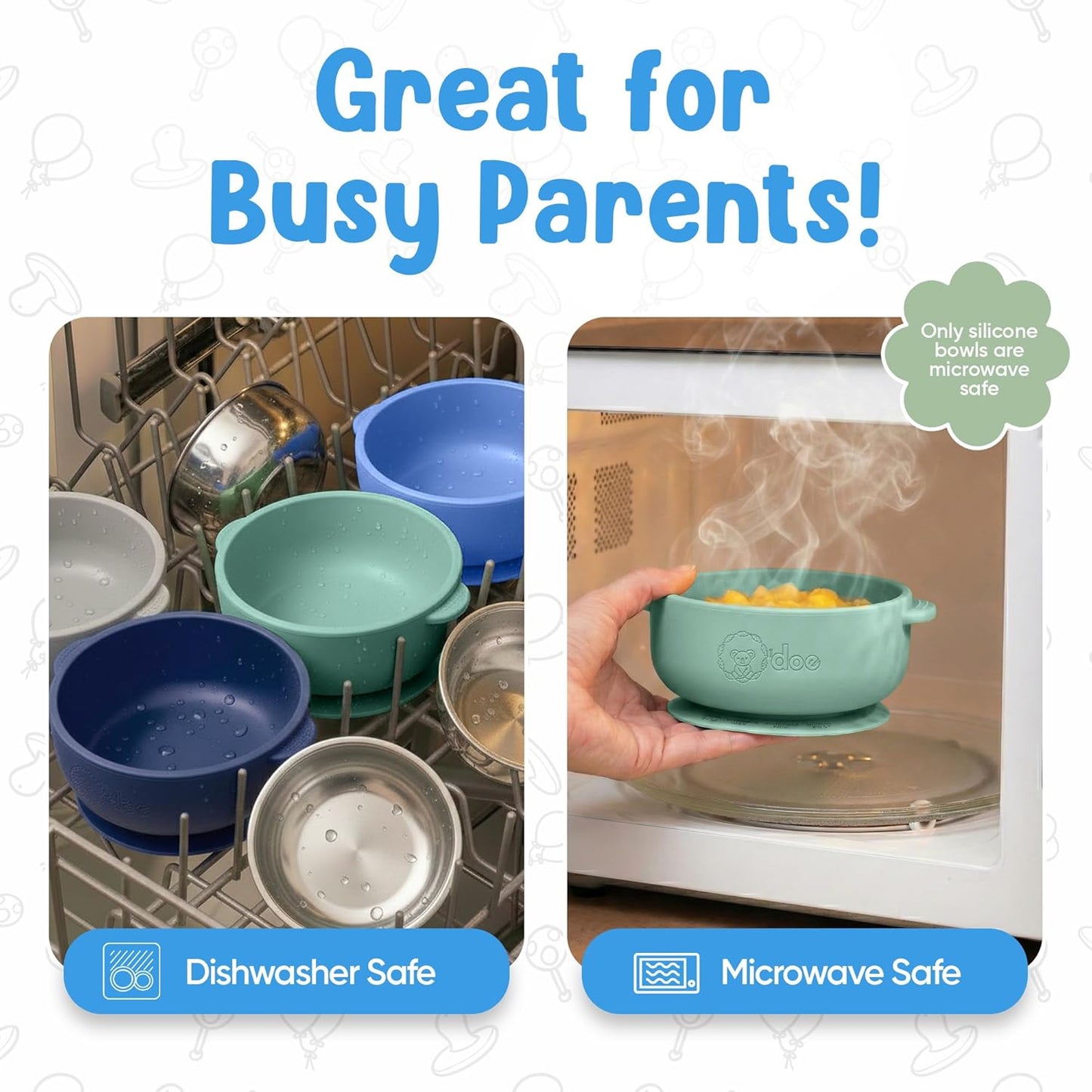 o'doe Suction Bowls for Baby - Non-Toxic Stainless Steel Baby Bowls 5" with Non-Slip Removable Silicone Shell - BPA-Free Toddler Bowls (Dark Blue + Powder Blue + Grey + Green)