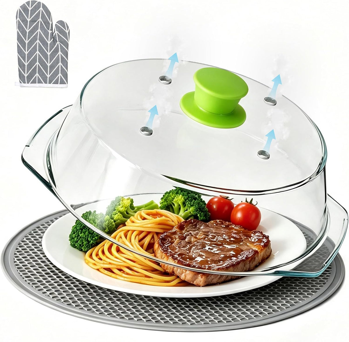 Glass Microwave Splatter Cover for Food 10 inch, 4 Vents, Heat Resistant